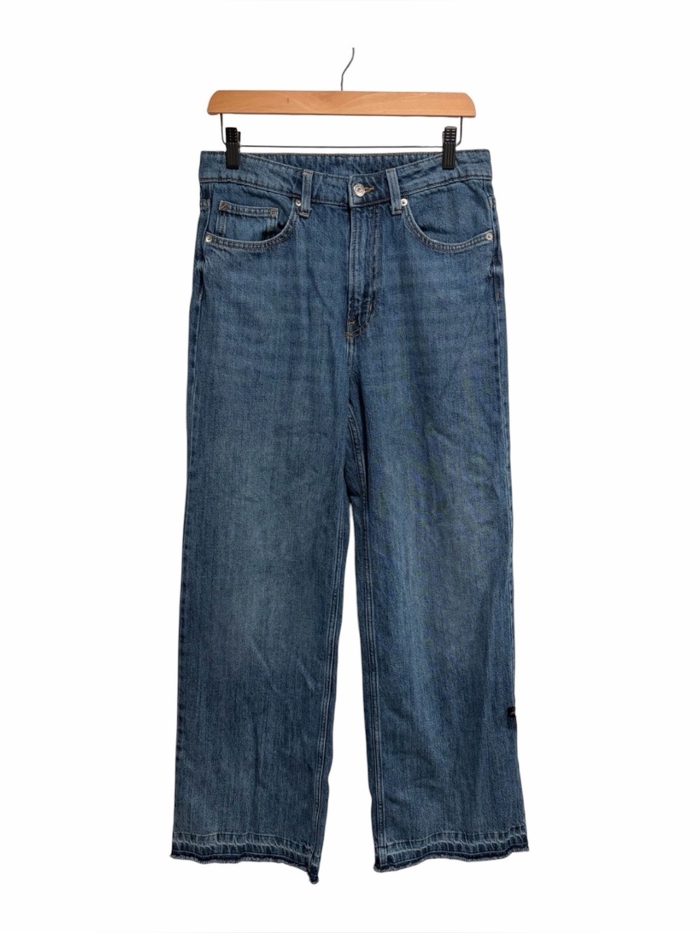 2/$25 &Denim Women’s Wide High Waist Full Length Straight Leg Blue Jeans Raw Hem